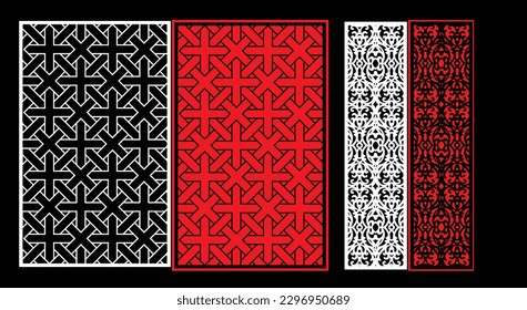Decorative wall panels set Jali design CNC pattern, laser cutting pattern, router CNCcutting.Jali Laser cut decorative panel set with lace pattern.