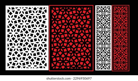Decorative wall panels set Jali design CNC pattern, laser cutting pattern, router CNCcutting.Jali Laser cut decorative panel set with lace pattern.