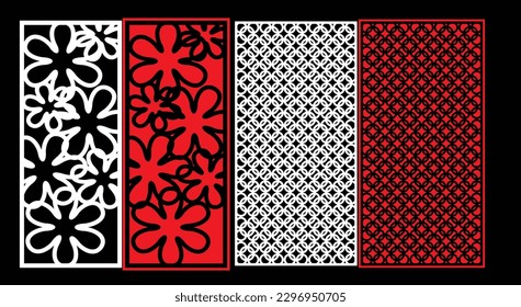 Decorative wall panels set Jali design CNC pattern, laser cutting pattern, router CNCcutting.Jali Laser cut decorative panel set with lace pattern.