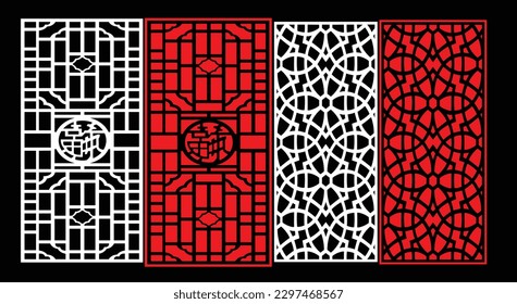 Decorative wall panels set Jali design CNC pattern, laser cutting pattern, router CNCcutting.Jali Laser cut decorative panel set with lace pattern.