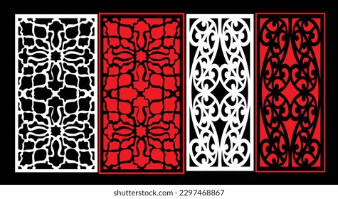 Decorative wall panels set Jali design CNC pattern, laser cutting pattern, router CNCcutting.Jali Laser cut decorative panel set with lace pattern.