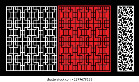 Decorative wall panels set Jali design CNC pattern, laser cutting pattern, router CNCcutting.Jali Laser cut decorative panel set with lace pattern.