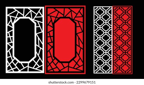 Decorative wall panels set Jali design CNC pattern, laser cutting pattern, router CNCcutting.Jali Laser cut decorative panel set with lace pattern.