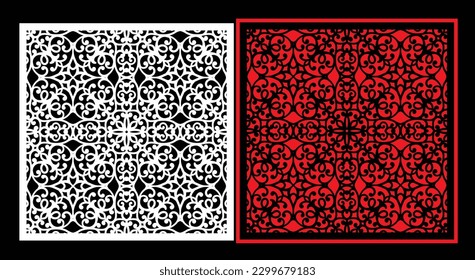 Decorative wall panels set Jali design CNC pattern, laser cutting pattern, router CNCcutting.Jali Laser cut decorative panel set with lace pattern.