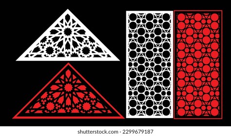 Decorative wall panels set Jali design CNC pattern, laser cutting pattern, router CNCcutting.Jali Laser cut decorative panel set with lace pattern.