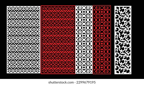 Decorative wall panels set Jali design CNC pattern, laser cutting pattern, router CNCcutting.Jali Laser cut decorative panel set with lace pattern.
