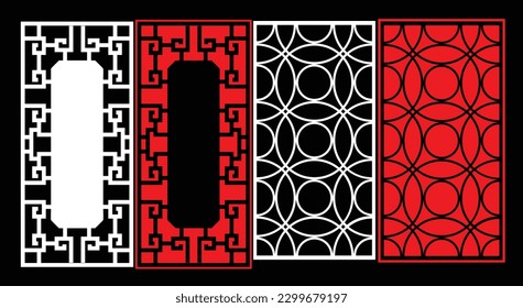 Decorative wall panels set Jali design CNC pattern, laser cutting pattern, router CNCcutting.Jali Laser cut decorative panel set with lace pattern.