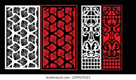 Decorative wall panels set Jali design CNC pattern, laser cutting pattern, router CNCcutting.Jali Laser cut decorative panel set with lace pattern.
