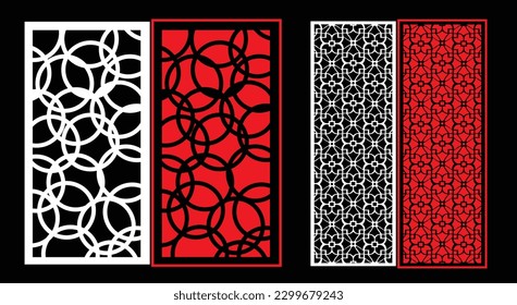 Decorative wall panels set Jali design CNC pattern, laser cutting pattern, router CNCcutting.Jali Laser cut decorative panel set with lace pattern.