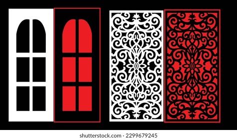 Decorative wall panels set Jali design CNC pattern, laser cutting pattern, router CNCcutting.Jali Laser cut decorative panel set with lace pattern.