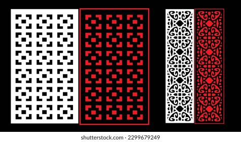 Decorative wall panels set Jali design CNC pattern, laser cutting pattern, router CNCcutting.Jali Laser cut decorative panel set with lace pattern.