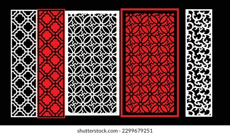 Decorative wall panels set Jali design CNC pattern, laser cutting pattern, router CNCcutting.Jali Laser cut decorative panel set with lace pattern.