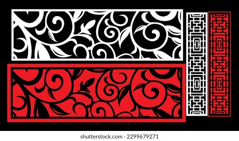 Decorative wall panels set Jali design CNC pattern, laser cutting pattern, router CNCcutting.Jali Laser cut decorative panel set with lace pattern.