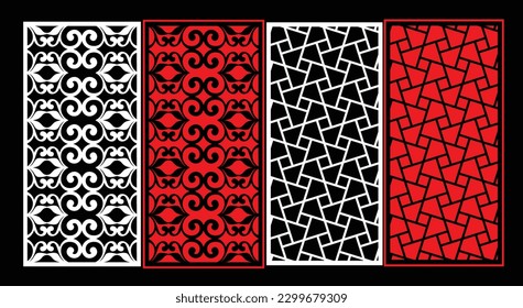 Decorative wall panels set Jali design CNC pattern, laser cutting pattern, router CNCcutting.Jali Laser cut decorative panel set with lace pattern.