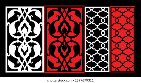 Decorative wall panels set Jali design CNC pattern, laser cutting pattern, router CNCcutting.Jali Laser cut decorative panel set with lace pattern.