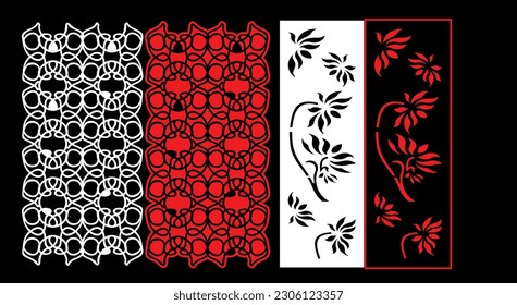 Decorative wall panels set Jali design CNC pattern, laser cutting pattern, router CNCcutting.Jali Laser cut decorative panel set with lace pattern.