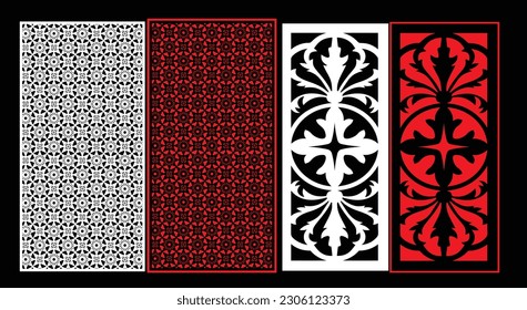 Decorative wall panels set Jali design CNC pattern, laser cutting pattern, router CNCcutting.Jali Laser cut decorative panel set with lace pattern.