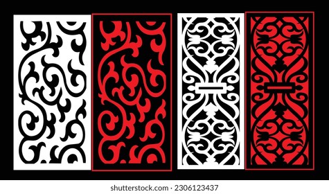 Decorative wall panels set Jali design CNC pattern, laser cutting pattern, router CNCcutting.Jali Laser cut decorative panel set with lace pattern.