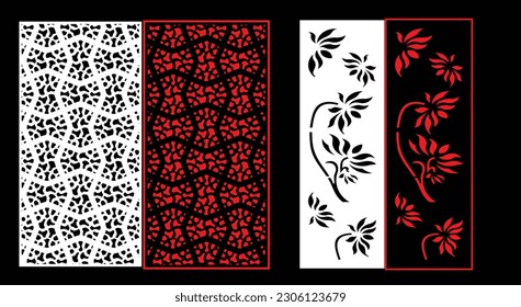 Decorative wall panels set Jali design CNC pattern, laser cutting pattern, router CNCcutting.Jali Laser cut decorative panel set with lace pattern.