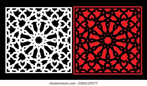 Decorative wall panels set Jali design CNC pattern, laser cutting pattern, router CNCcutting.Jali Laser cut decorative panel set with lace pattern.