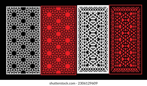 Decorative wall panels set Jali design CNC pattern, laser cutting pattern, router CNCcutting.Jali Laser cut decorative panel set with lace pattern.