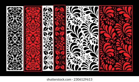 Decorative wall panels set Jali design CNC pattern, laser cutting pattern, router CNCcutting.Jali Laser cut decorative panel set with lace pattern.