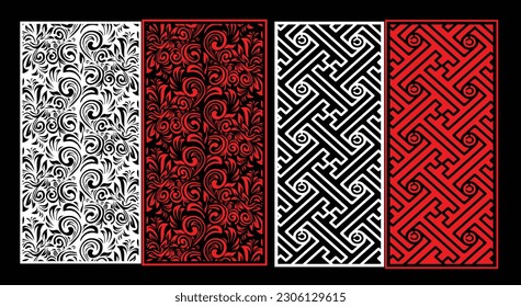 Decorative wall panels set Jali design CNC pattern, laser cutting pattern, router CNCcutting.Jali Laser cut decorative panel set with lace pattern.