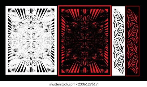 Decorative wall panels set Jali design CNC pattern, laser cutting pattern, router CNCcutting.Jali Laser cut decorative panel set with lace pattern.
