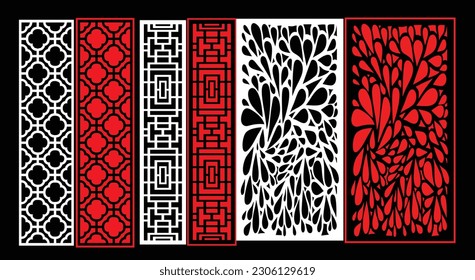 Decorative wall panels set Jali design CNC pattern, laser cutting pattern, router CNCcutting.Jali Laser cut decorative panel set with lace pattern.