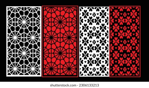 Decorative wall panels set Jali design CNC pattern, laser cutting pattern, router CNCcutting.Jali Laser cut decorative panel set with lace pattern.