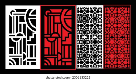 Decorative wall panels set Jali design CNC pattern, laser cutting pattern, router CNCcutting.Jali Laser cut decorative panel set with lace pattern.