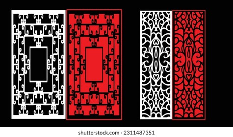 Decorative wall panels set Jali design CNC pattern, laser cutting pattern, router CNCcutting.Jali Laser cut decorative panel set with lace pattern.