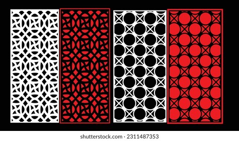 Decorative wall panels set Jali design CNC pattern, laser cutting pattern, router CNCcutting.Jali Laser cut decorative panel set with lace pattern.