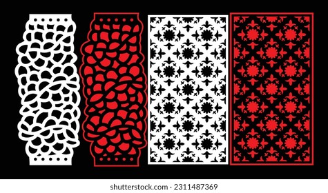 Decorative wall panels set Jali design CNC pattern, laser cutting pattern, router CNCcutting.Jali Laser cut decorative panel set with lace pattern.