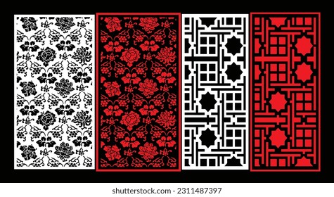 Paneles de pared decorativos conjunto de diseño de Jali patrón CNC, patrón de corte láser, corte CNCcut del router.Panel decorativo de corte láser Jali con patrón de encaje.
