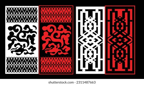 Decorative wall panels set Jali design CNC pattern, laser cutting pattern, router CNCcutting.Jali Laser cut decorative panel set with lace pattern.