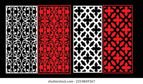 Decorative wall panels set Jali design CNC pattern, laser cutting pattern, router CNCcutting.Jali Laser cut decorative panel set with lace pattern.
