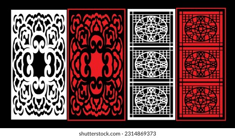 Decorative wall panels set Jali design CNC pattern, laser cutting pattern, router CNCcutting.Jali Laser cut decorative panel set with lace pattern.