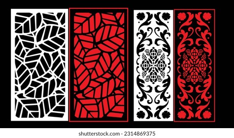Decorative wall panels set Jali design CNC pattern, laser cutting pattern, router CNCcutting.Jali Laser cut decorative panel set with lace pattern.