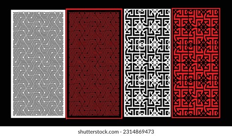 Decorative wall panels set Jali design CNC pattern, laser cutting pattern, router CNCcutting.Jali Laser cut decorative panel set with lace pattern.