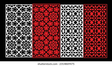 Decorative wall panels set Jali design CNC pattern, laser cutting pattern, router CNCcutting.Jali Laser cut decorative panel set with lace pattern.