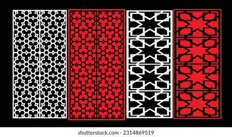 Decorative wall panels set Jali design CNC pattern, laser cutting pattern, router CNCcutting.Jali Laser cut decorative panel set with lace pattern.