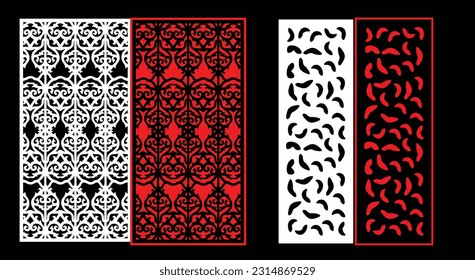 Decorative wall panels set Jali design CNC pattern, laser cutting pattern, router CNCcutting.Jali Laser cut decorative panel set with lace pattern.