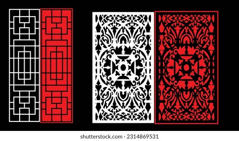 Decorative wall panels set Jali design CNC pattern, laser cutting pattern, router CNCcutting.Jali Laser cut decorative panel set with lace pattern.
