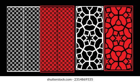 Decorative wall panels set Jali design CNC pattern, laser cutting pattern, router CNCcutting.Jali Laser cut decorative panel set with lace pattern.
