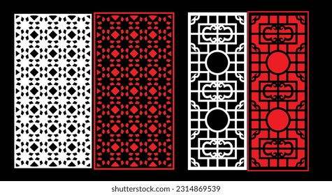 Decorative wall panels set Jali design CNC pattern, laser cutting pattern, router CNCcutting.Jali Laser cut decorative panel set with lace pattern.