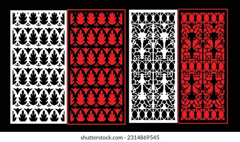 Decorative wall panels set Jali design CNC pattern, laser cutting pattern, router CNCcutting.Jali Laser cut decorative panel set with lace pattern.