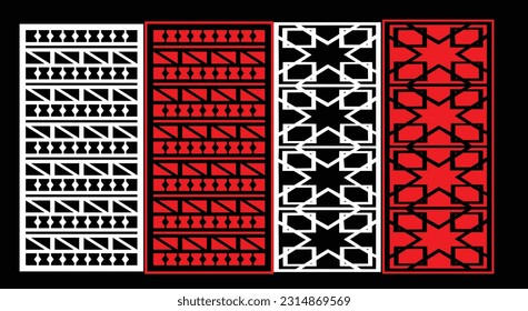 Decorative wall panels set Jali design CNC pattern, laser cutting pattern, router CNCcutting.Jali Laser cut decorative panel set with lace pattern.