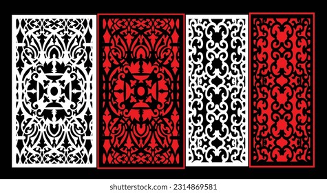Decorative wall panels set Jali design CNC pattern, laser cutting pattern, router CNCcutting.Jali Laser cut decorative panel set with lace pattern.
