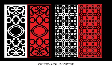 Decorative wall panels set Jali design CNC pattern, laser cutting pattern, router CNCcutting.Jali Laser cut decorative panel set with lace pattern.